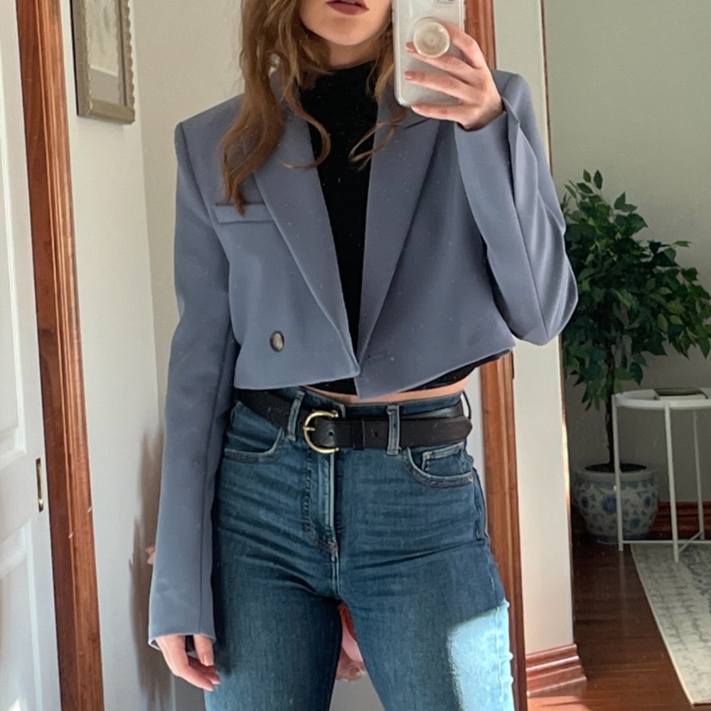 Zara Cropped Blazer periwinkle blue